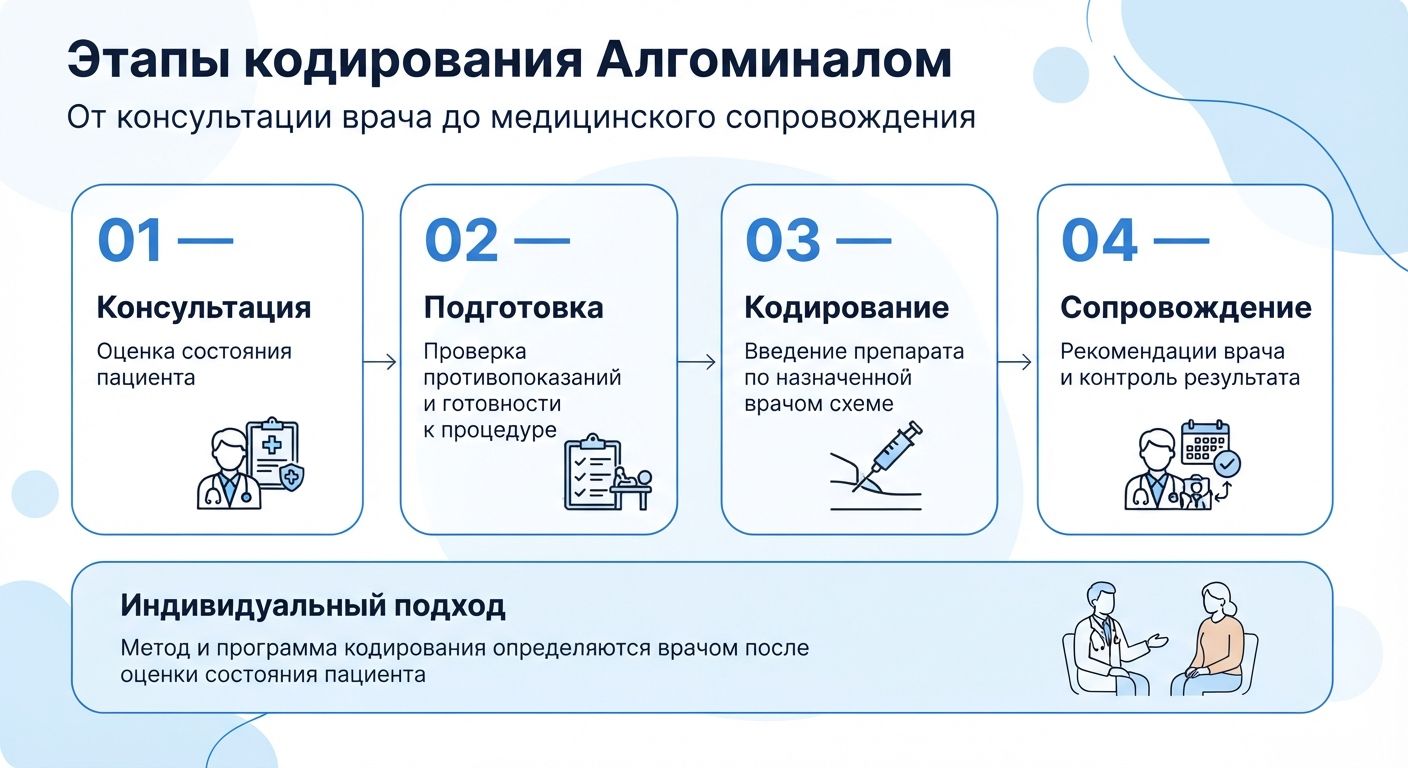 Кодирование препаратом «Алгоминал» в Симе инфографика